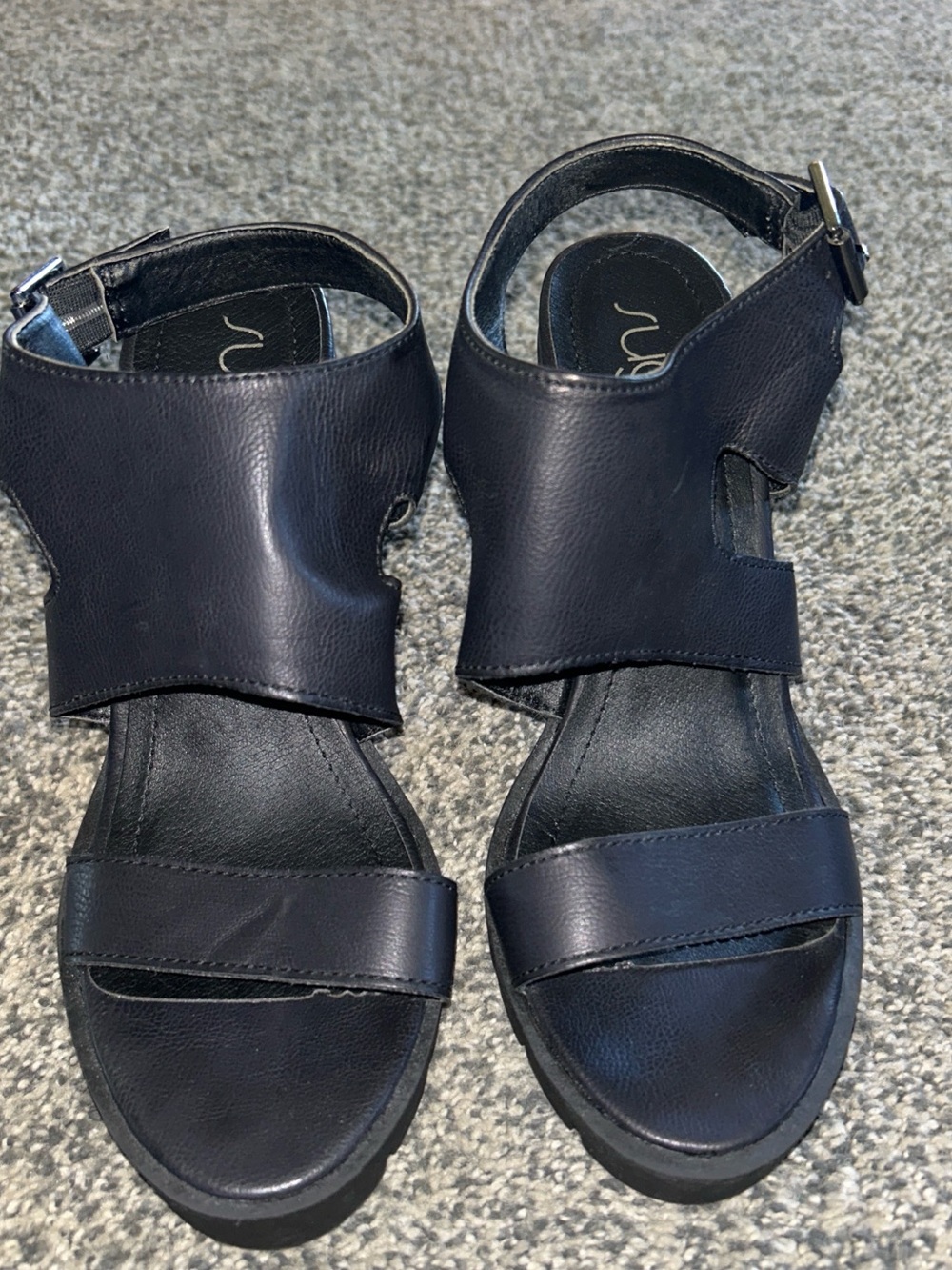 Sugar Black Leather Ankle-Strap Sandals